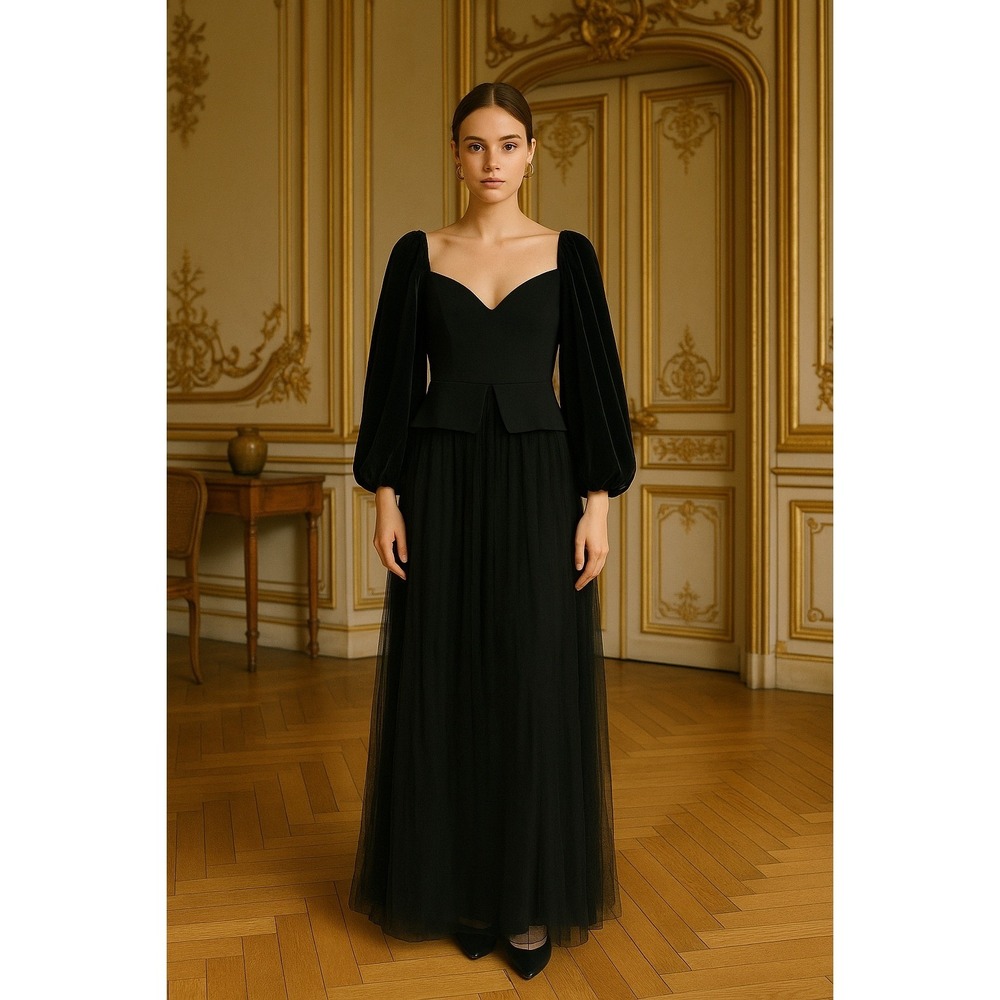 CHIARA BONI LA PETITE ROBE Ariadna Velvet Sheer-Sleeve Illusion Gown Size 4 NWT